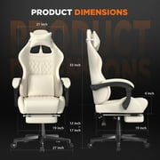 Huracan Gaming Chair with Footrest,Computer Office Chair with Massage Lumbar Support & Headrest, High Back Vintage Game Chair for Adults and Kids, Black