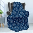 thumbnail image 4 of Christmas Soft Flannel Fleece Blanket, Winter Snowflakes Pattern Noel Time Celebration Happy New Year Design, Cozy Plush for Indoor and Outdoor Use, 70" x 90", Night Blue and White, by Ambesonne, 4 of 5