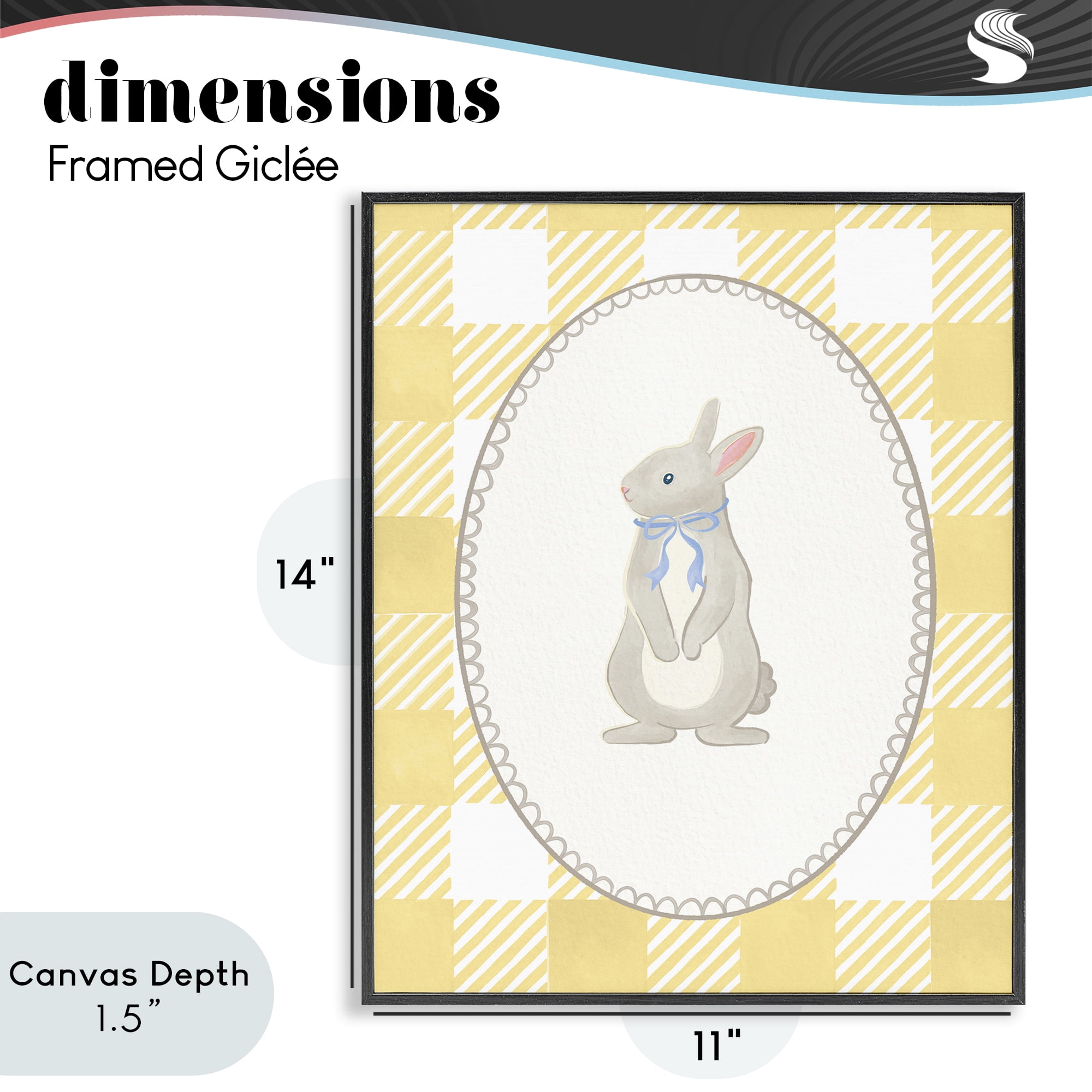 Stupell Industries Little Bunny on Yellow Gingham Black Framed Giclee Art, design by The Paper Curator