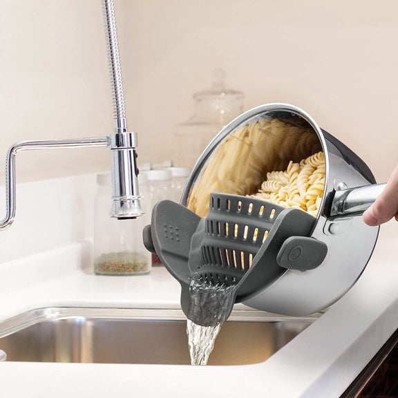 Kitchen Gizmo Snap N Strain Silicone Pot Strainer - Adjustable Clip-On Pasta Strainer for Pots, Pans, and Bowls - Large Red Kitchen Colander