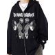 thumbnail image 1 of VISgogo - Sudadera informal para mujer, con estampado de letras y mariposas, de manga larga, con cremallera y capucha VISgogo moda, 1 of 9