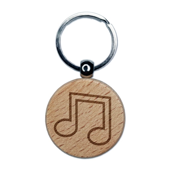 Music Eighth Notes Outline Round Keychain Charm Tag - Engraved Wood