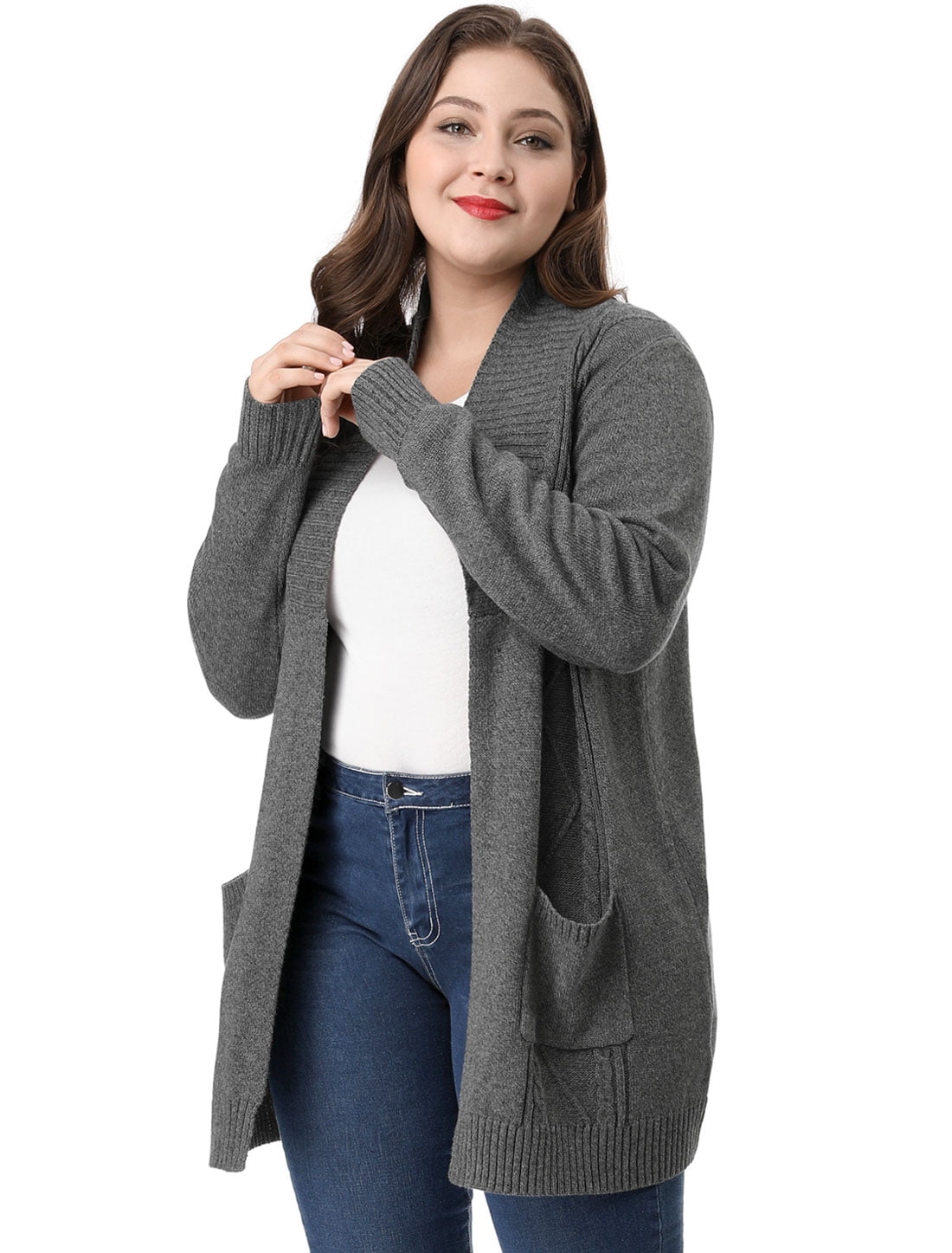 Women Plus Size Shawl Collar Open Front Sweater Cardigan