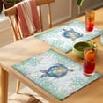 thumbnail image 4 of Sea Turtle Coastal Placemats Set of 12 Blue Green Summer Beach Coral Place Mats Indoor Wipeable Table Mats Washable Cloth Dining Table Placemats for Kitchen Holiday Party Home Decor 13x19 Inch, 4 of 9