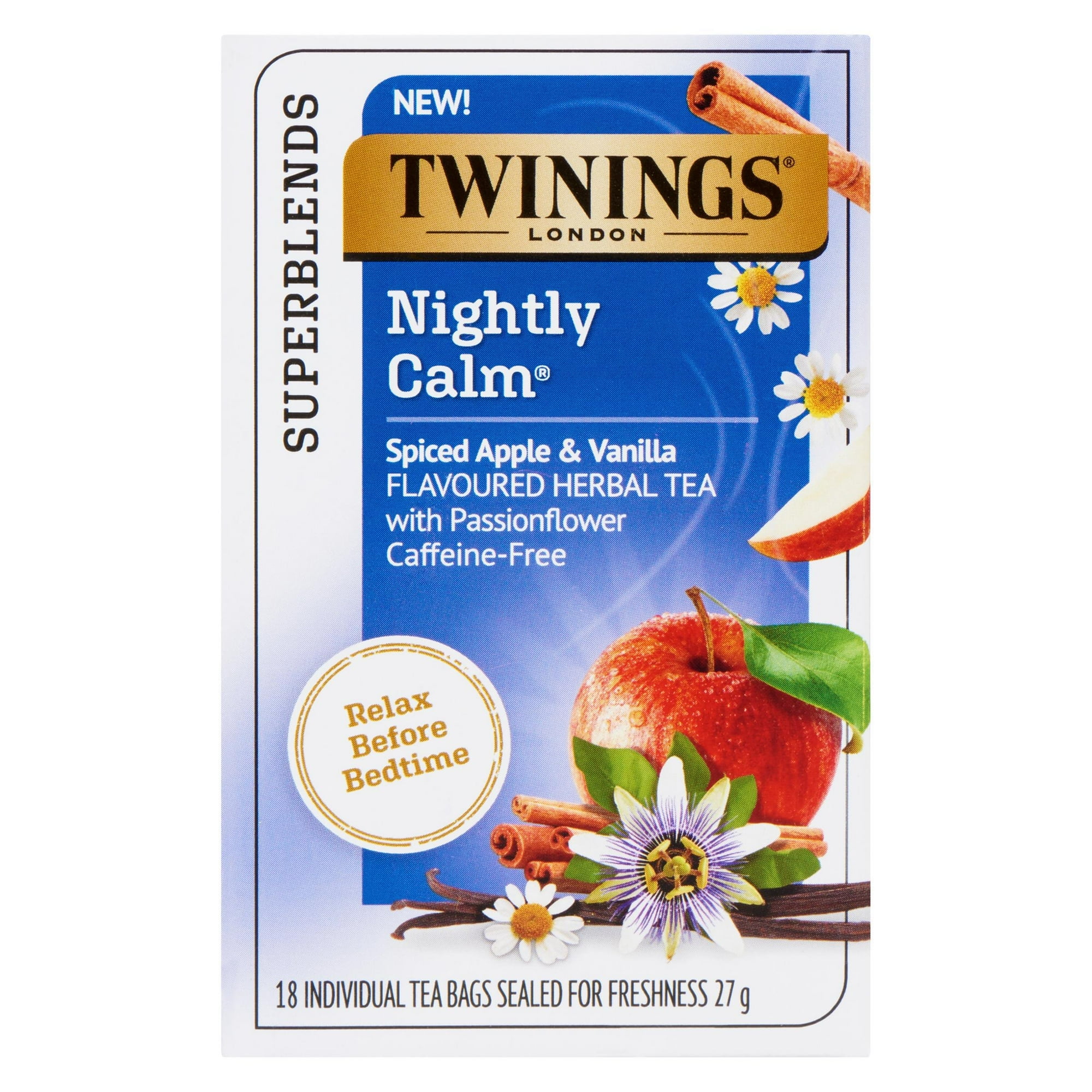 Twinings Supermélanges Calme nocturne 18 Sachets de thé Pomme Épicée et Vanille