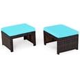 thumbnail image 4 of Patiojoy 2 PCS Outdoor Wicker Ottoman Patio Rattan Furniture Metal Footrest Seat Square Footstool with Cushion Turquoise, 4 of 6