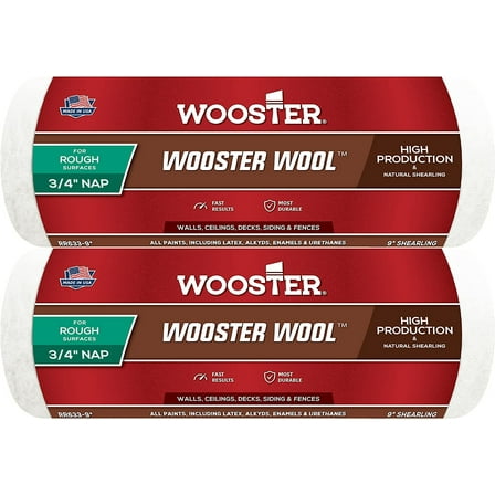 Wooster Genuine 9" Wooster Wool 3/4" Nap Roller Cover 2-Pack, RR633-9-2PK
