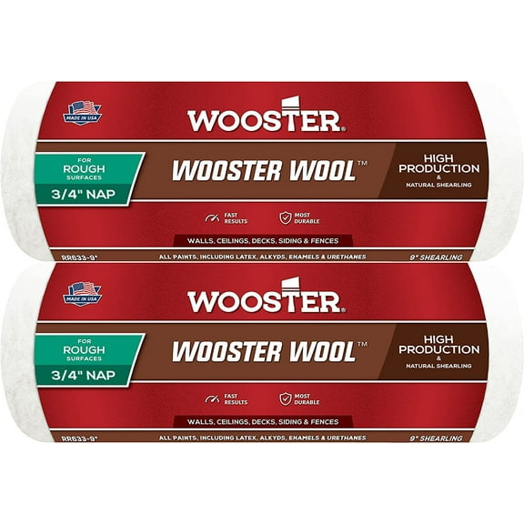 Wooster Genuine 9" Wooster Wool 3/4" Nap Roller Cover 2-Pack, RR633-9-2PK