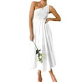 thumbnail image 3 of VONKY Robe Longue Femme Décontractée Plissée Midi Robe d'Été Fête Danse Plage Vacances Bureau Mode Adolescents Vêtements d'Été Blanc S Blanc L, 3 of 6