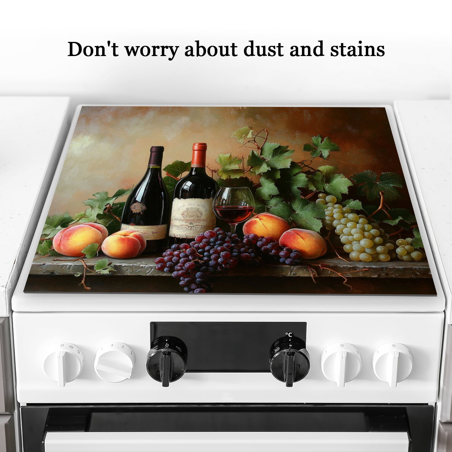 Square Stovetop Cover for Electric Stove, Vintage Wine And Grapes Print Oven Covers, Dustproof Waterproof Mat for Kitchen RV (28×20 Inch)