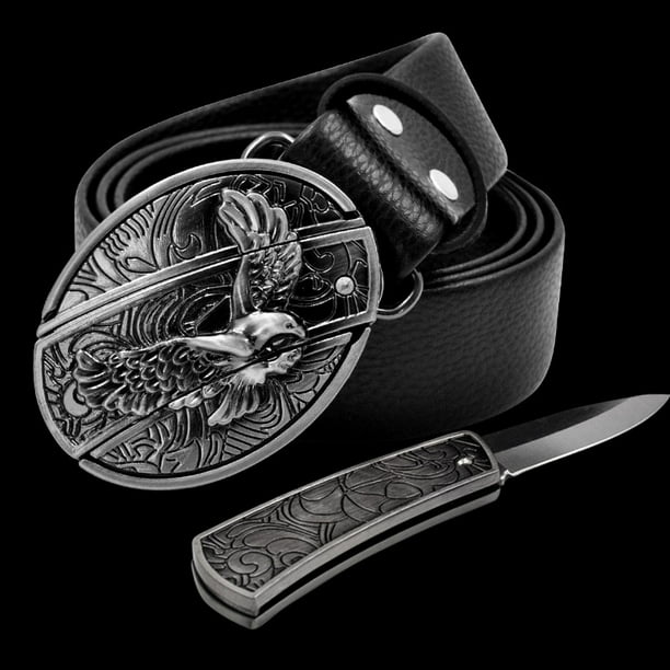 Cinturón de cuero genuino para hombres Cinturón de calavera con personalidad con cuchillo Adolescentes no convencionales Cinturón de moda para hombres
