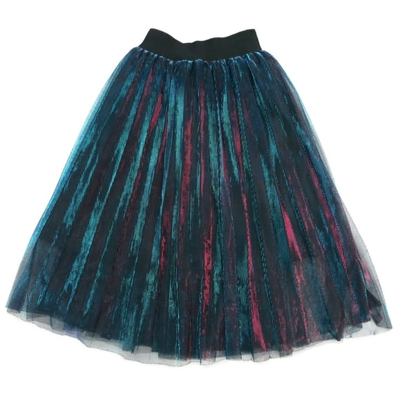 Wenchoice Blue Red Shiny Pleated Long Skirt Girl'S S(1Y-2Y)
