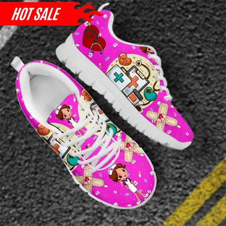 

Women s Nurse Sneakers Medical Print Flat Shoes for Female Nurse Girls Cartoon Pattern Footwear Zapatos Enfermera