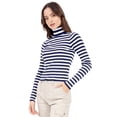 thumbnail image 2 of Playera Para Mujer Quarry A Rayas Con Cuello Alto Color Azul Marino, 2 of 4