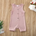 thumbnail image 2 of ITFABS Baby Summer Cotton Romper, Solid Color Sleeveless Button Ribbed Jumpsuit, 2 of 6