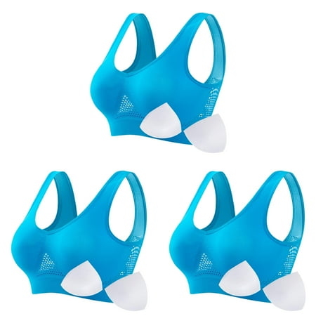 en s Plus Size Proof Bras Pack for Women Running Fitness Yoga Vest Brassiere for Women Thin Padded No Wire Strapless Bra Push Up Breathable ceangrtro Sky Blue (3Packs) Sky Blue (3Packs)