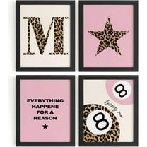 Aingg Preppy Pink Leopard Cheetah Room Decor Y2K Cheetah Posters for College Dorm Wall Art Prints 4Pcs,itial P Personalized Pink Lucky 8 Ball Poster for Teen Girls Bedroom Bathroom Unframed