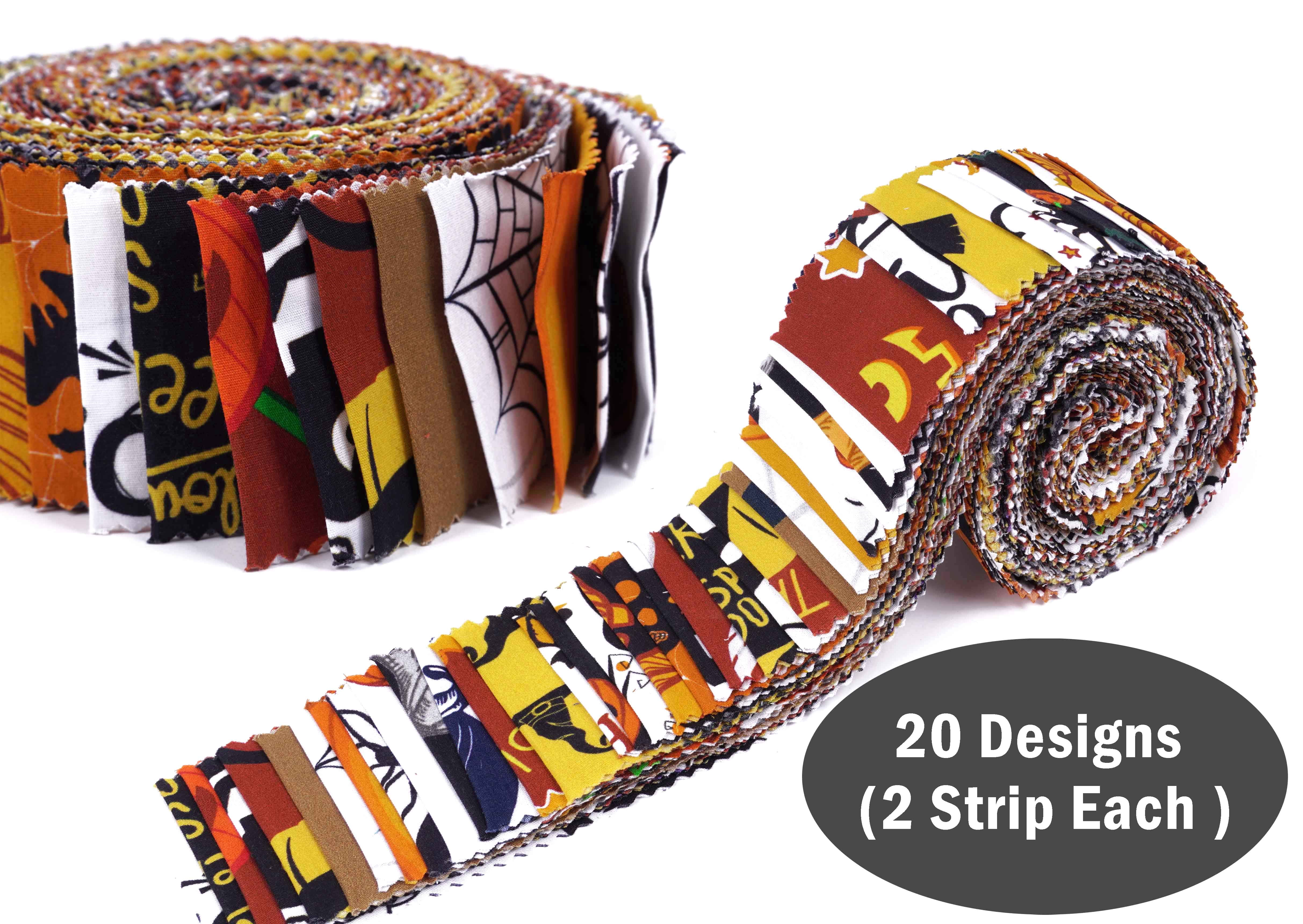 Soimoi 40Pcs Halloween Print Cotton Precut Fabrics For Quilting Craft Strips 2.5x42inches Jelly Roll - Multicolor