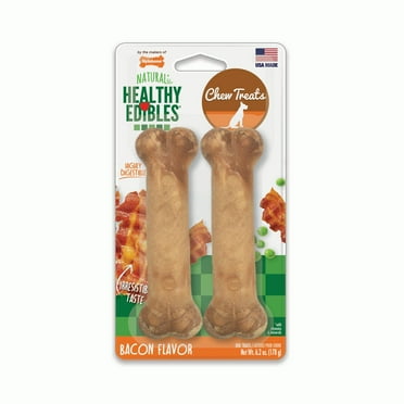 Nylabone Healthy Edibles All-Natural Long Lasting Bacon Flavor Chew Treats 2 Count Bacon Medium/Wolf