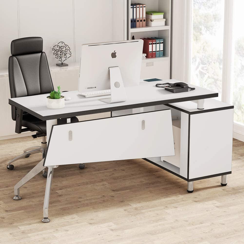 image 0 of Tribesigns Modern L-Shaped Computer Desk, 55 inch Large Executive Office Desk Business Furniture Computer Workstation with File Cabinet and Tower Storage Shelf for Home Office