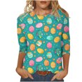thumbnail image 2 of VKOYWKM T-Shirts Joyeuses Pâques pour Femmes Manches 3/4 Hauts Mignons Œufs Colorés Graphiques T-Shirts de Pâques Col Rond, 2 of 5