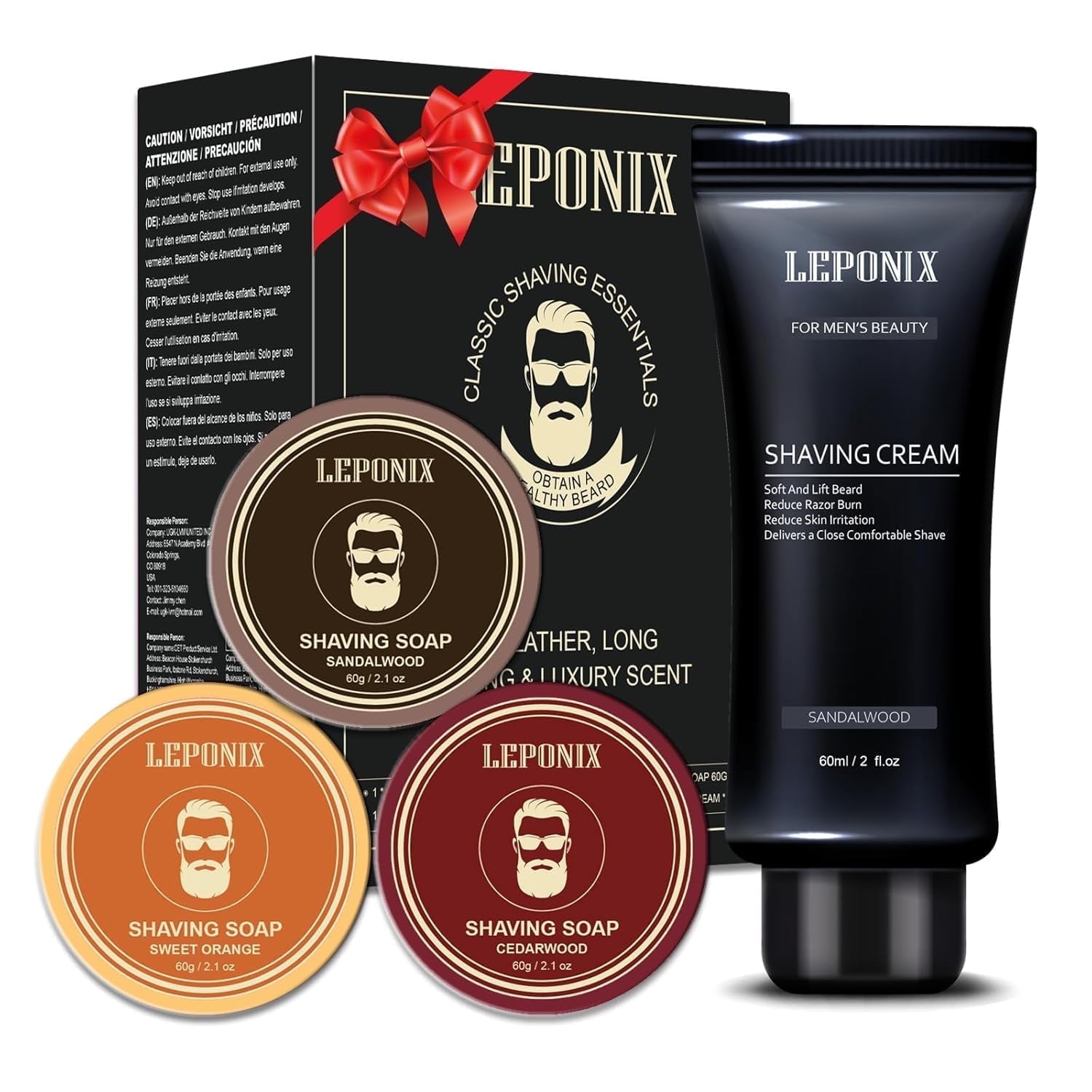 Shave Soap Kit for Men, Includes 3 Premium Shaving Soap & Moisturizing Sandalwood Shaving Cream for Smooth Wet Shave, Shaving Soap Puck Scented Sandalwood/Cedar/Sweet Orange