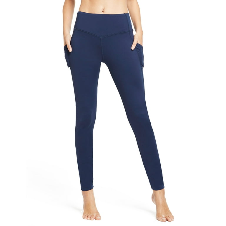 Women s Fleece Lined Leggings Winter Thick Warm Thermal High Waisted Pocketed Pants Navy Blue S