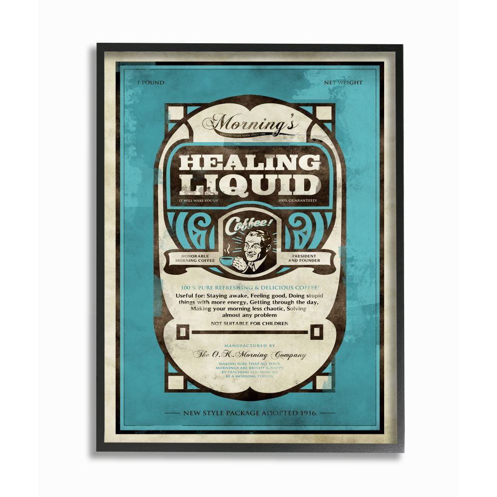 Stupell Industries Healing Liquid Coffee Vintage Comic Book Blue Design Framed Wall Art by Ester Kay