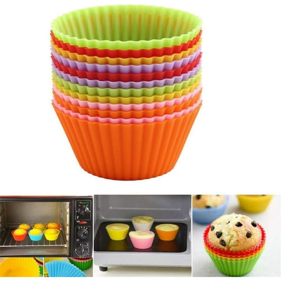 8Pcs Reusable Silicone Round Baking Cups,2.8x1.4In Cupcake Silicone Liner,Non-stick Muffin Liners,Round Cupcakes for Party,Home