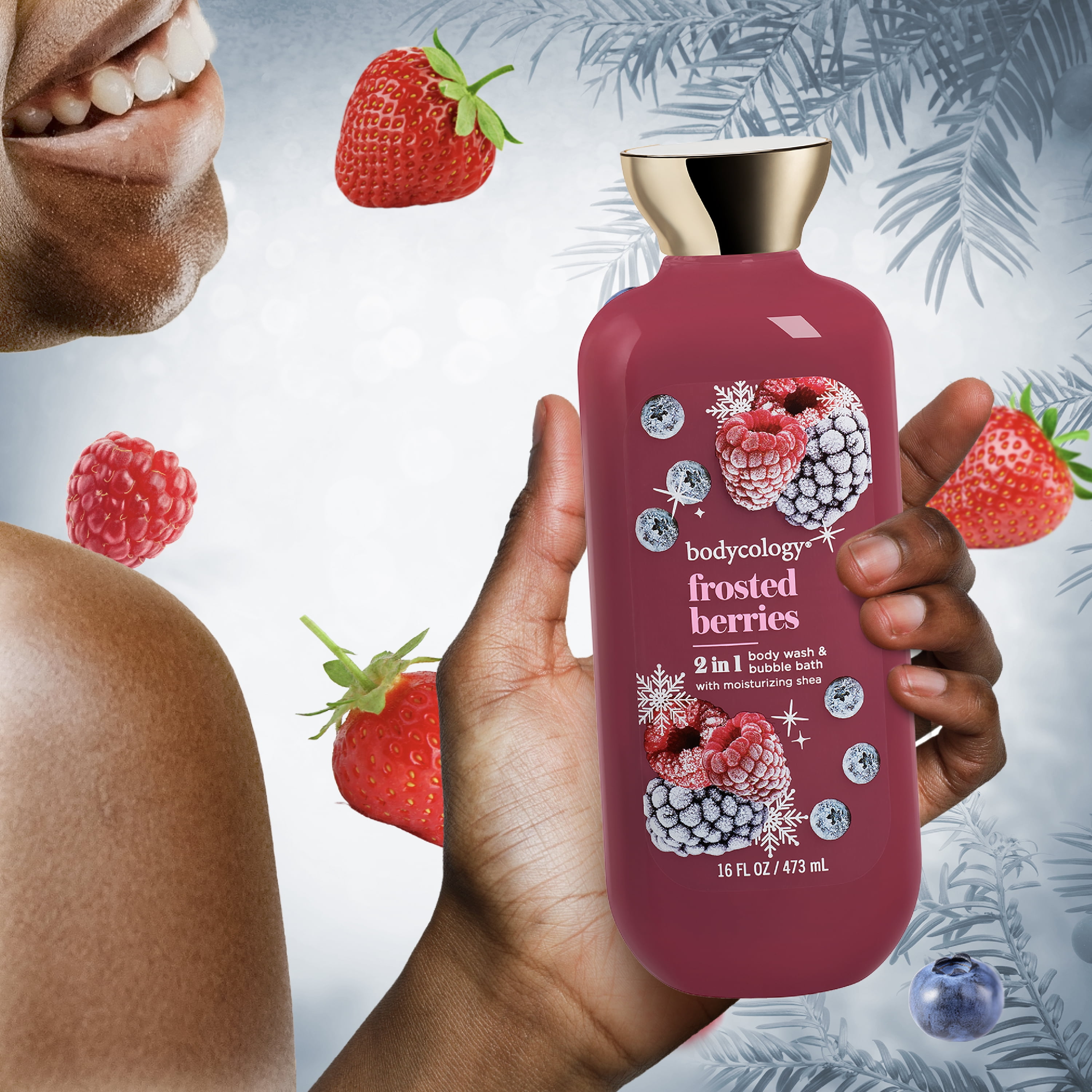 Bodycology Frosted Berries 2 in 1 Body Wash & Bubble Bath, 16 fl.oz.