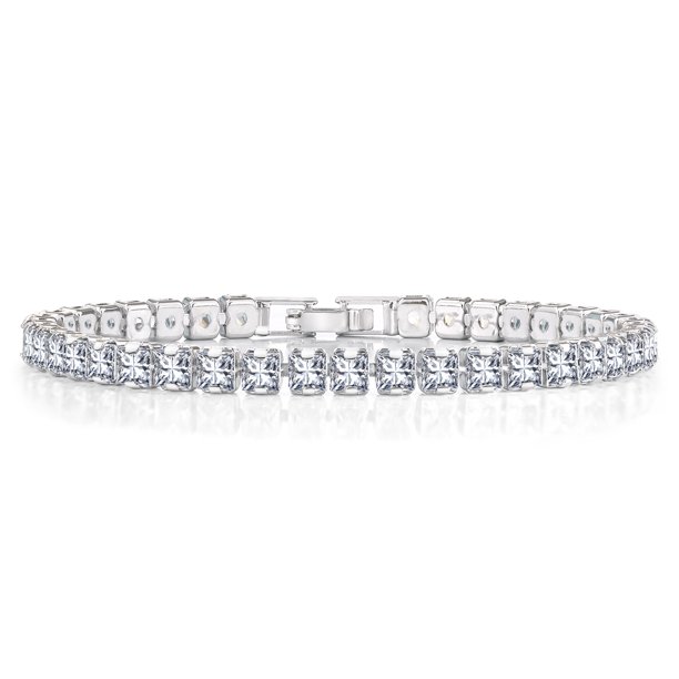 JeenMata Enorme Abril de Corte Princesa de 11 Quilates - Circonita Cúbica - Pulsera de Tenis con Piedra Natal para Mujer Diseño de Eternidad - Chapado en Oro Blanco