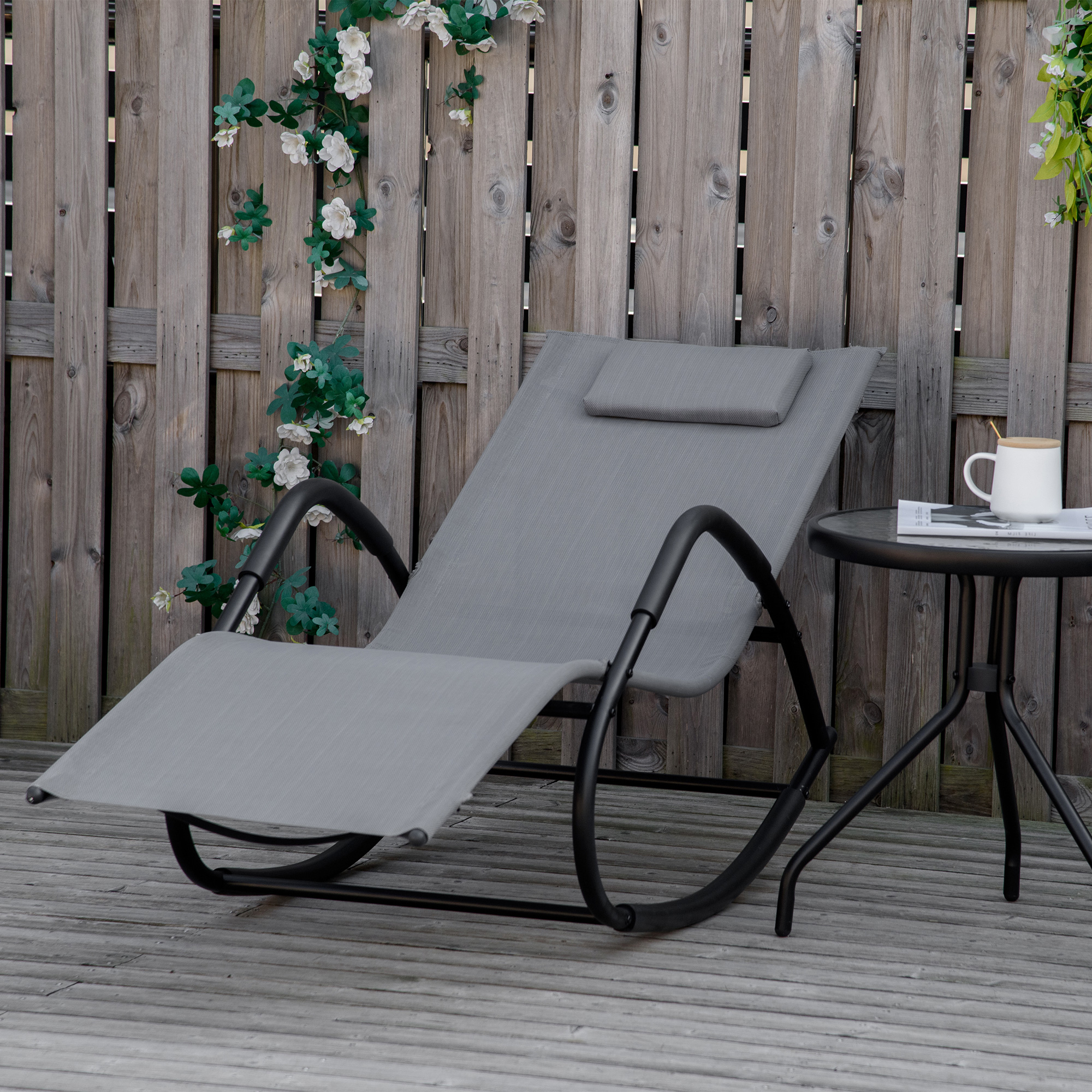 Outsunny Rocking Chair for Sunbathing, Lawn, Garden or Pool, Gray - image 2 of 9