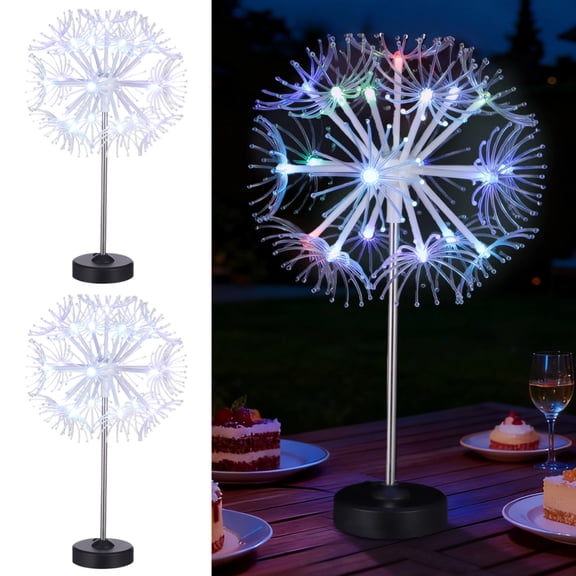 2 Pcs Tabletop Garden Lights, LED Firework Dandelion Light, Type-C-Powered Table Decorative Lighting Lamp Dinner Party Decor for Bedroom, Living Room, Outdoor Indoor Party