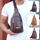thumbnail image 1 of Pequeña bandolera para hombres y mujeres - Mochila bandolera con agujero para auriculares, 30x17x5cm, poliuretano, negra/caqui/marrón, 1 of 6