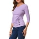 thumbnail image 4 of BLUSA RUCHADA PARA MUJERES CHIC DE INSPIRE, CON BOTONES, ESCOTE EN V, MANGA 3/4, TOP DE PUNTO SÓLIDO, TAMAÑO M, LILA CLARO, 4 of 7