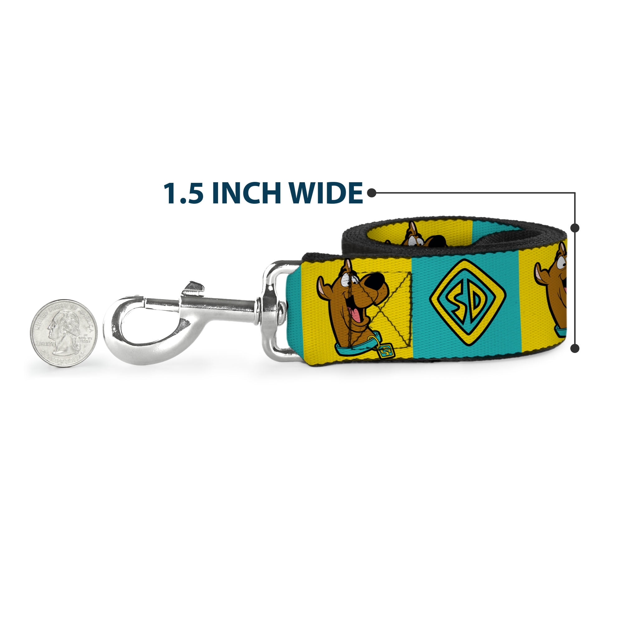 Scooby Doo Pet Leash, Dog Leash, Scooby Doo Pose and Dog Tag Blocks Yellow Blue, 6 Feet Long 1.0 Inch Wide
