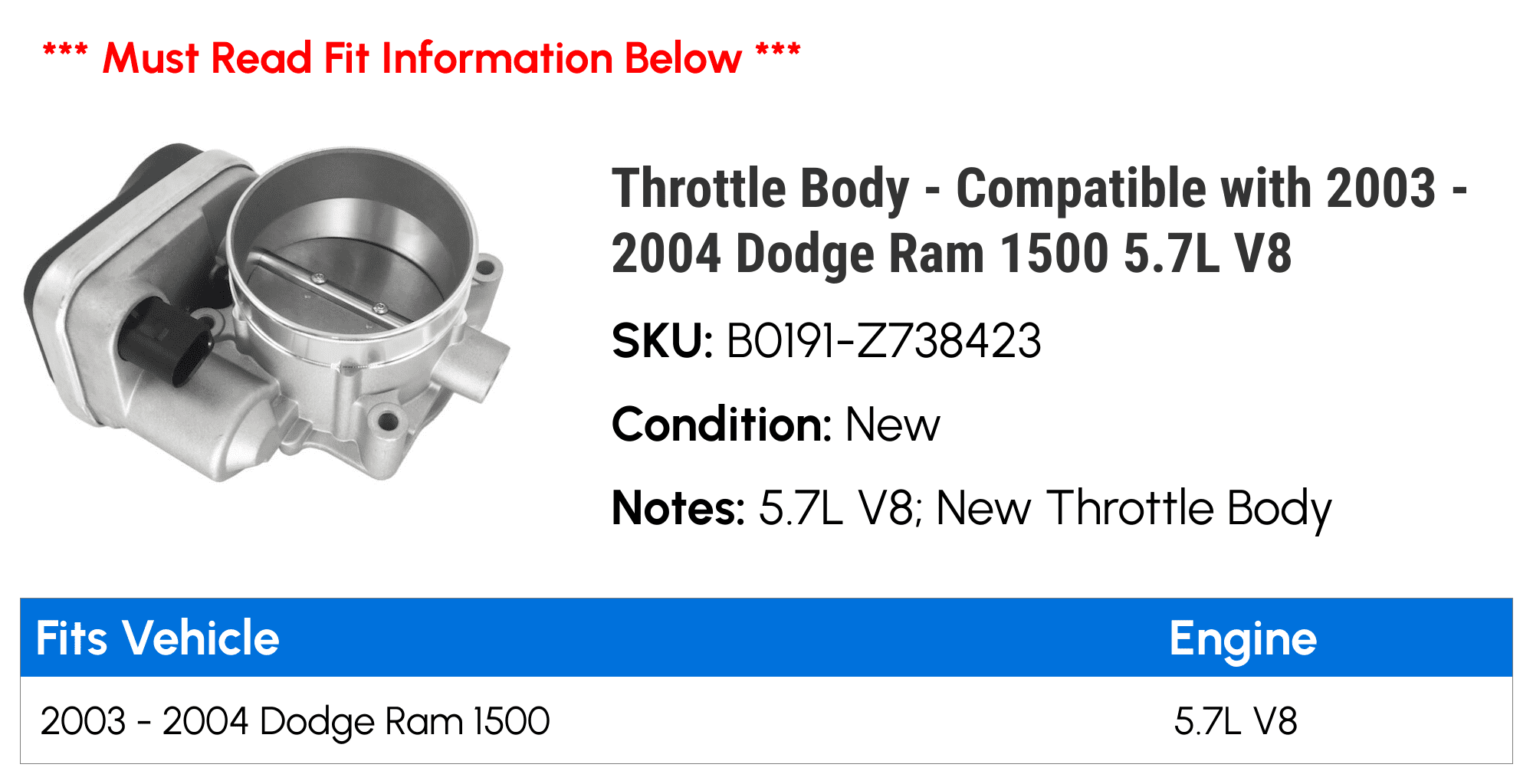 Throttle Body - Compatible with 2003 - 2004 Dodge Ram 1500 5.7L V8