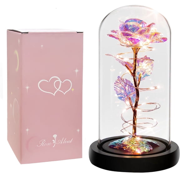 RYLZX Christmas Rose Gifts for Women,Birthday Gifts for Women Mom Christmas,Flowers for Delivery Prime,Colorful Light Up Rose in A Glass Dome,Anniversary Rose Gift for Her Grandma Valentines Day