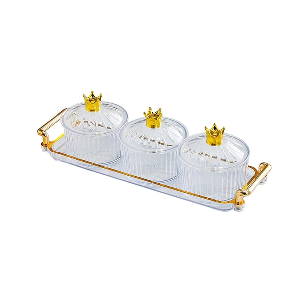 Plato de frutos secos, plato para dulces, 3 rejillas, multiusos, con tapa, recipientes para condimentos Claro