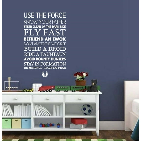 Decal ~ USE THE FORCE~ Subway Art Decal: Children Star Wars Themed Wall Decal 13" x 25" (White)