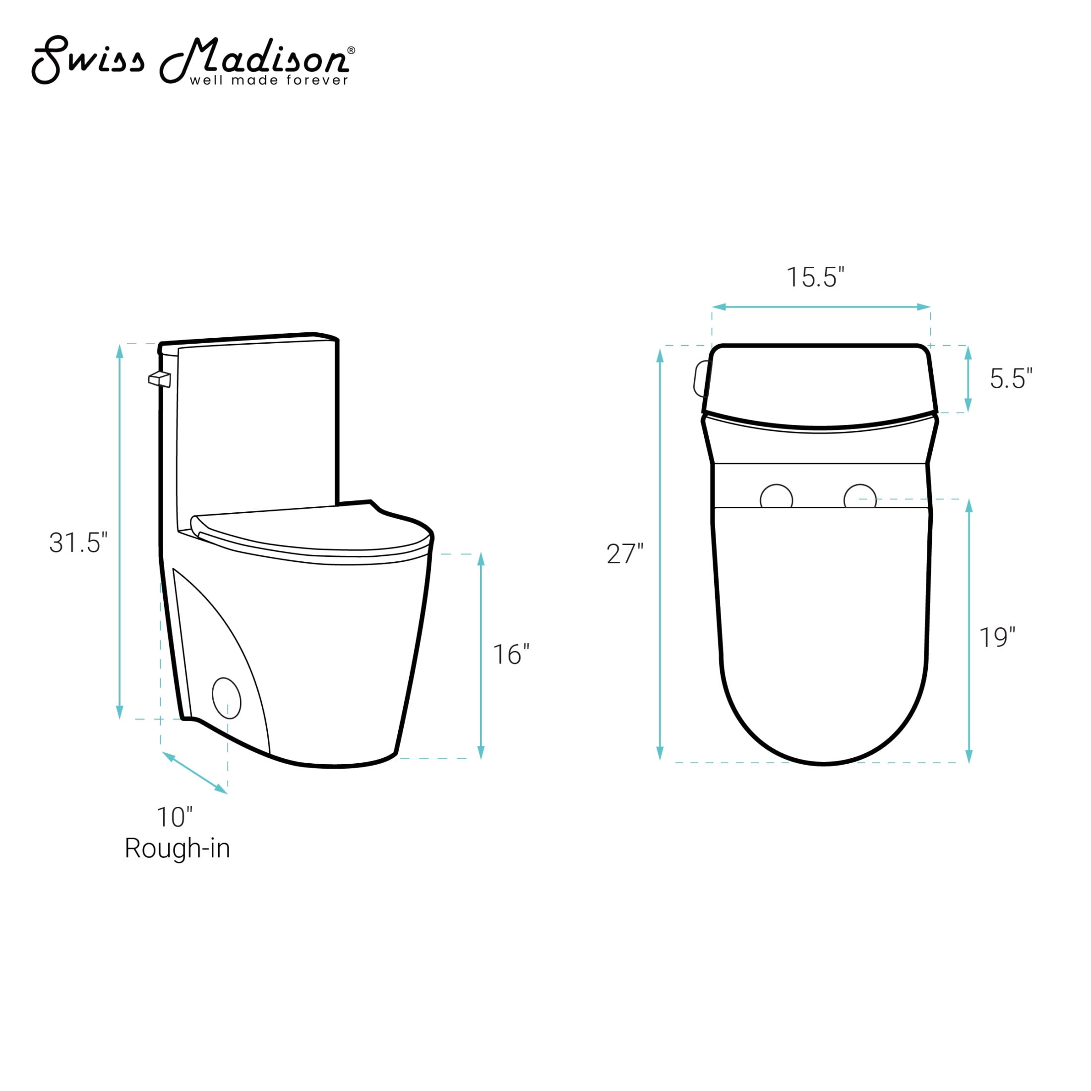 St. Tropez One-Piece 10" Rough-in 1.28 GPF Left-Hand Vortex Flush Elongated Toilet in Matte White