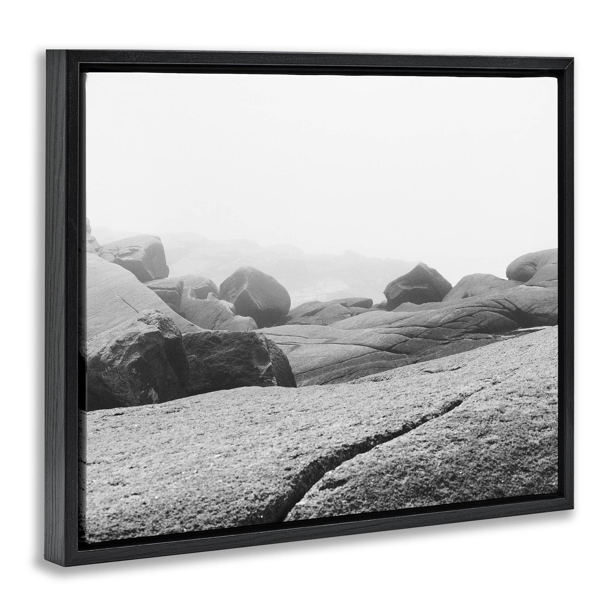 Rocks at Peggy's Cove Black Framed Floater Canvas Wall Art, design by Clive Branson