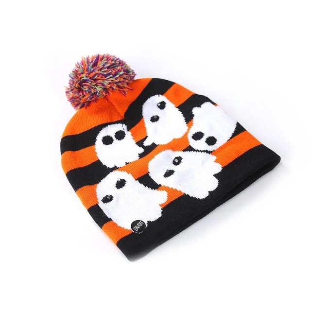 Sombreros de Halloween, suéter, gorro tejido de alce de Papá Noel con luz LED, patrón de dibujos animados, regalo de Navidad para niños, suministros de Año Nuevo