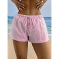 thumbnail image 2 of Women'S Striped Print Drawstring Waist Shorts Wide Leg Summer Beach Mini Shorts Pink  M, 2 of 8