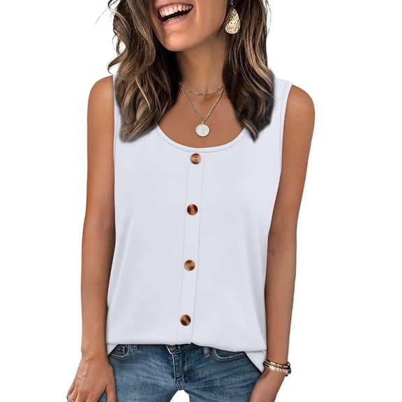 Ronuti Tank Tops for Women Summer Tops Trendy Dressy Casual Spring Vacation Outfits Crewneck Button Down Sleeveless Shirts White Shirts