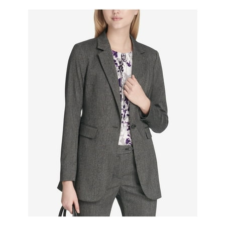 CALVIN KLEIN Womens Gray Herringbone Suit Jacket Petites Size: 4P