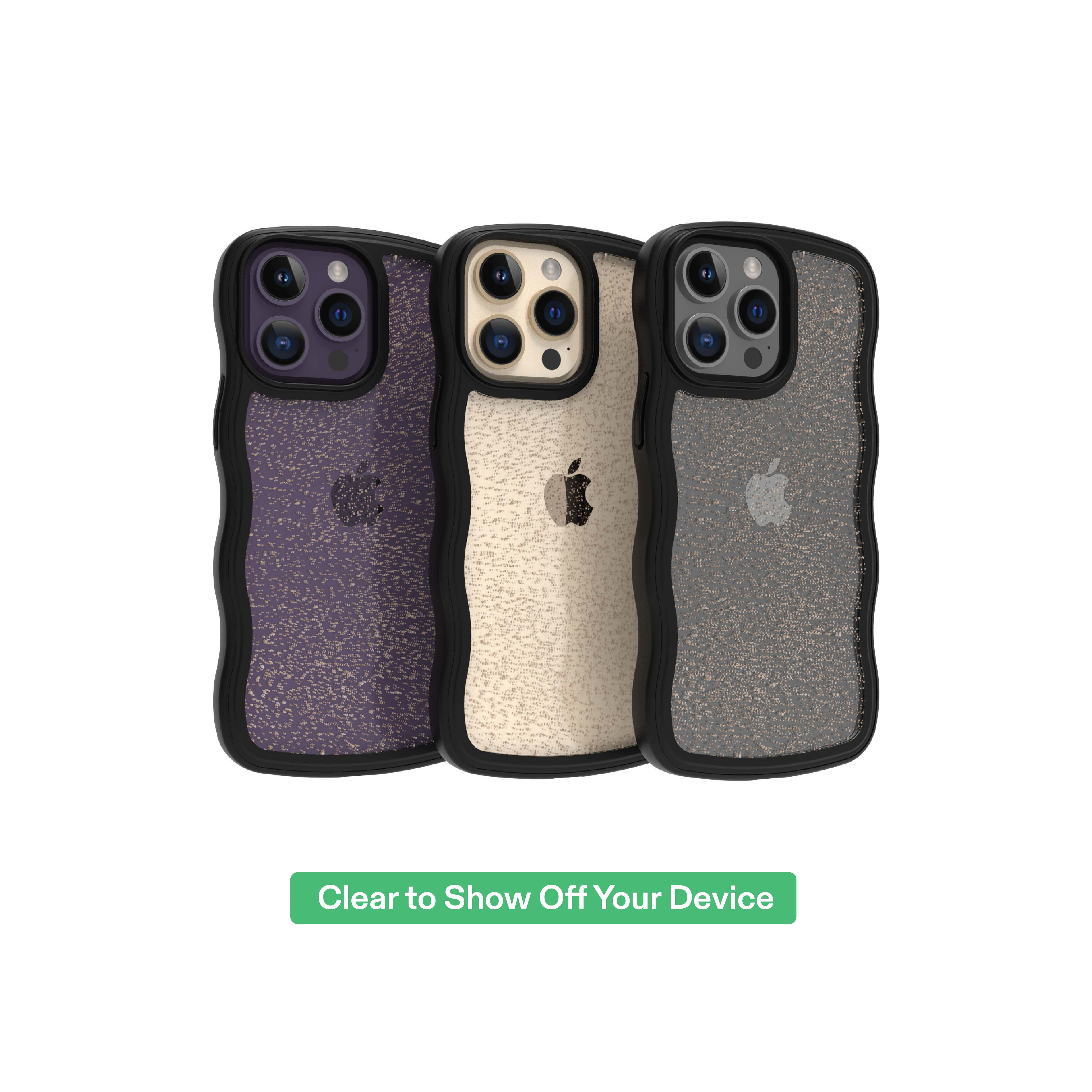 onn Wavy Grip Phone Case for iPhone 14 Pro Max / iPhone 13 Pro Max / iPhone 12 Pro Max - Black/Gold Glitter