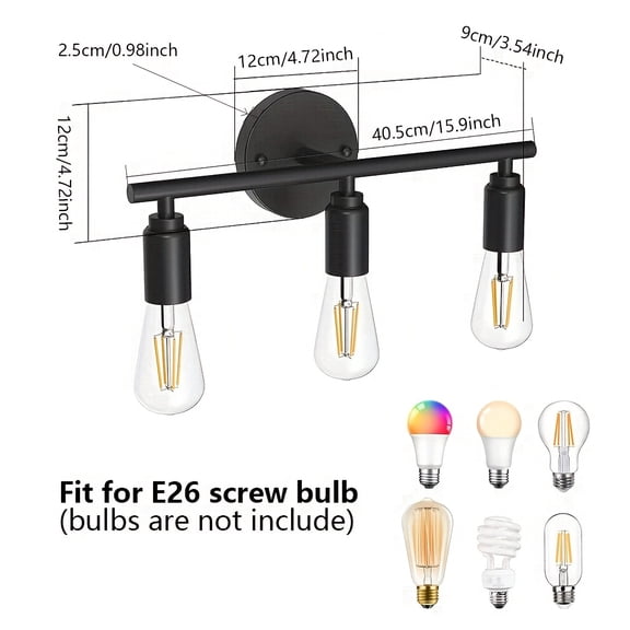 Bathroom Mirror Front Lamp With 3 Lamp Holders, Black Wall Light Fixture, Modern Minimalist Dining Room, Living Room, Bathroom, Hotel, Hallway Lights