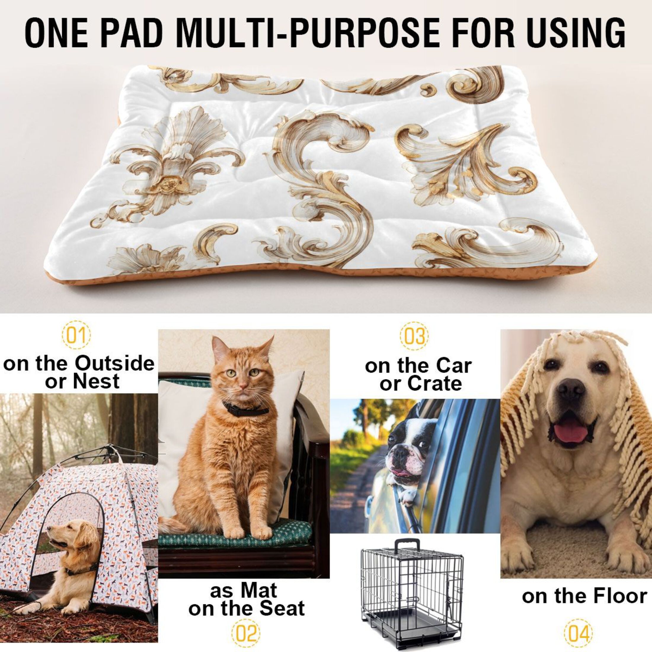 Cozy Mat Pet Bed Indoor Outdoor Warm Soft For Cat Dog Puppy(S/M) French Golden