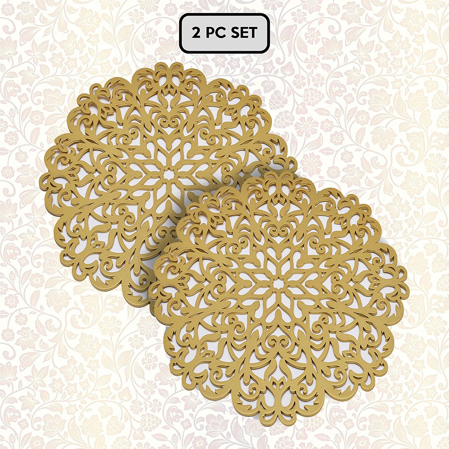 Decozen Wood Carved Trivet Placemats Gold for Dining Table 14" Inches